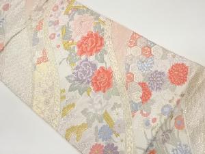 花々に曲線模様織出し袋帯